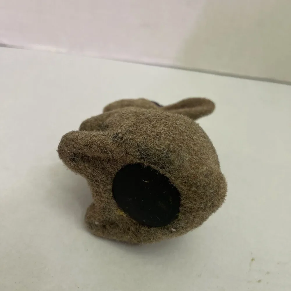 Vtg Flocked Fuzzy Brown Bunny Rabbit Animal Figure Coin Bank Piggy Bank Pansy 6”